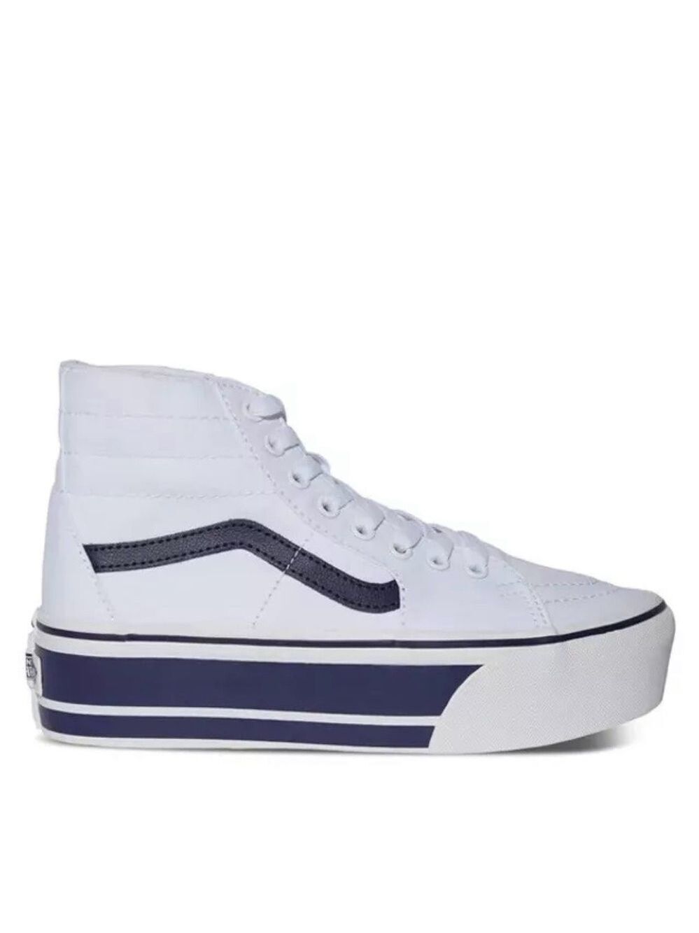 VANS Sk8-Hi Tapered Sport Stripes Platform Women’s Navy White Hi Top Sneakers